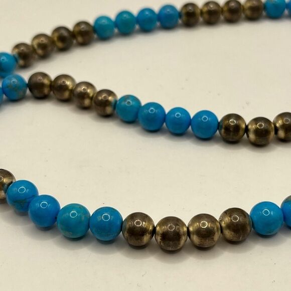 Kingman Turquoise and Sterling Silver Beaded Necklace - Picture 5 of 7